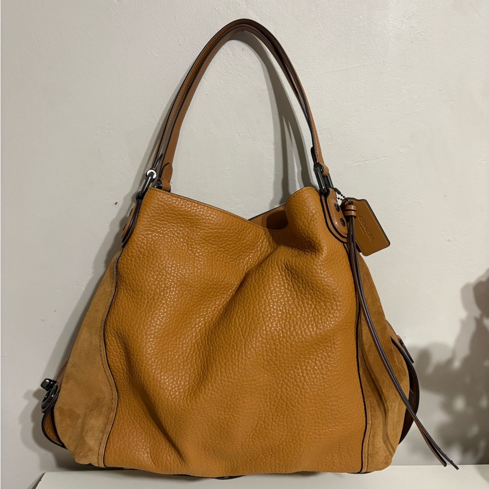 Coach Tan Leather Hobo Bag with Textured Finish